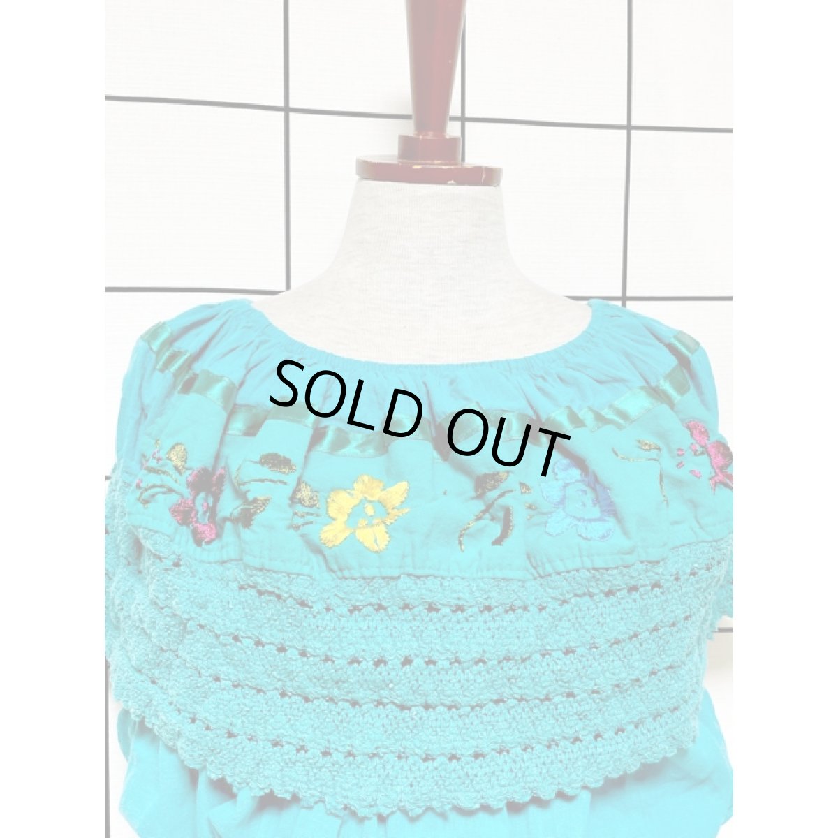 画像6: お花刺繍 レース サテンテープ ノースリーブ レトロ  アメリカ古着 ヴィンテージワンピース (6)