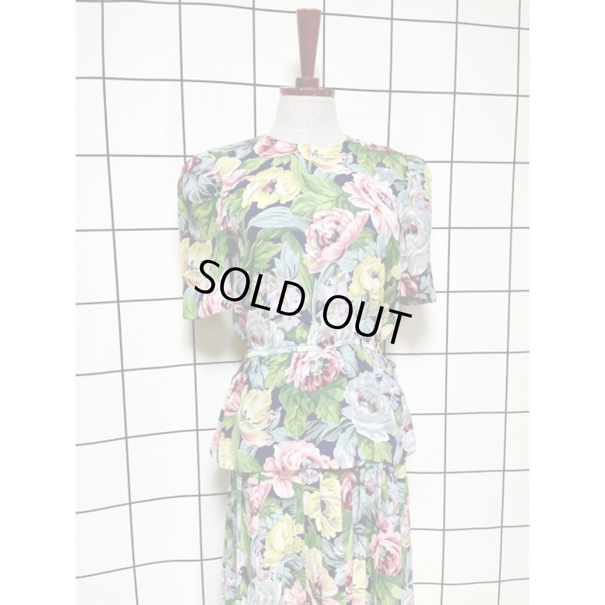 画像3: 総花柄 フロントウエストフリル プリーツ レトロ アメリカ古着 ヴィンテージワンピース (3)