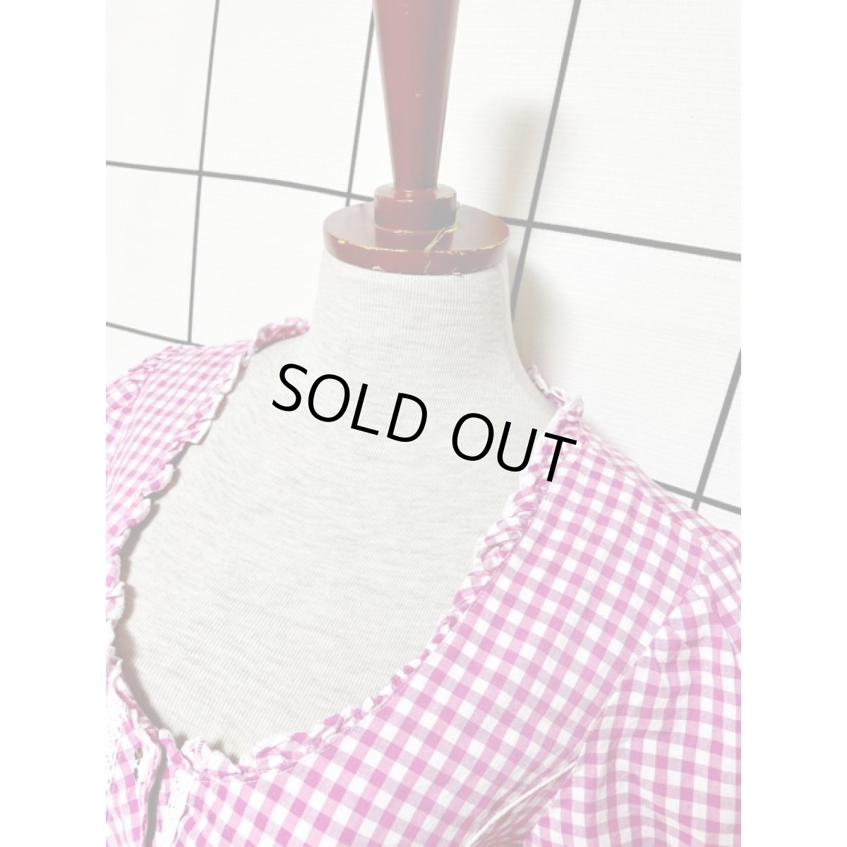 画像6: ギンガムチェック フリル レース バックリボン ピンク ホワイト ガーリー ディアンドル チロルブラウス (6)