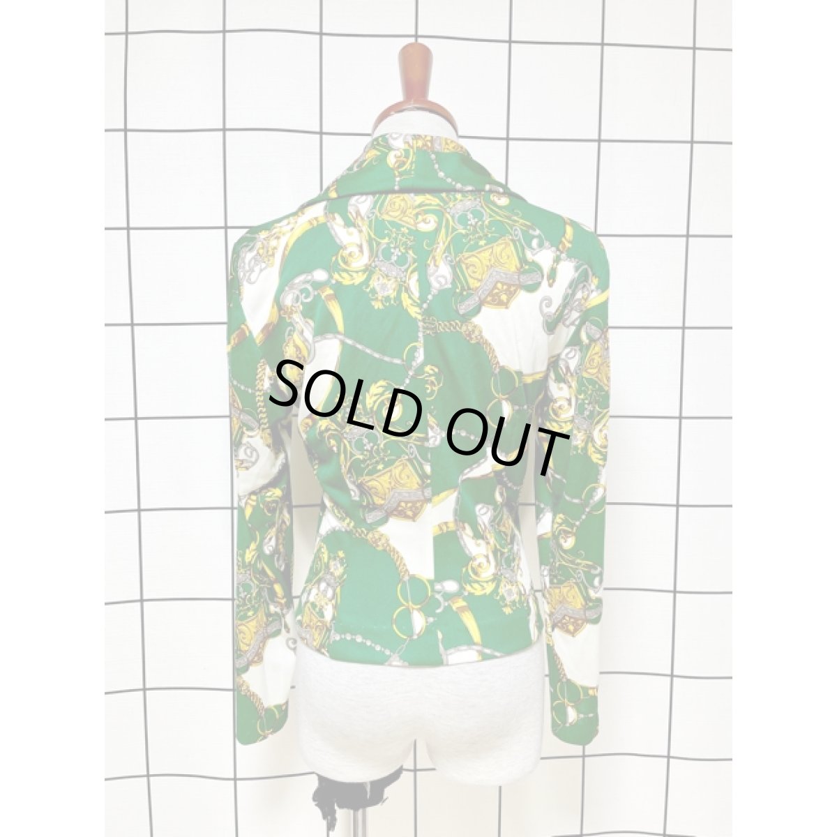 画像15: スカーフ柄 長袖 昭和レトロ 国産古着 セットアップ (15)