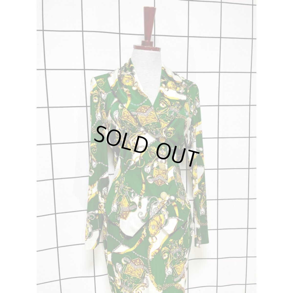 画像4: スカーフ柄 長袖 昭和レトロ 国産古着 セットアップ (4)