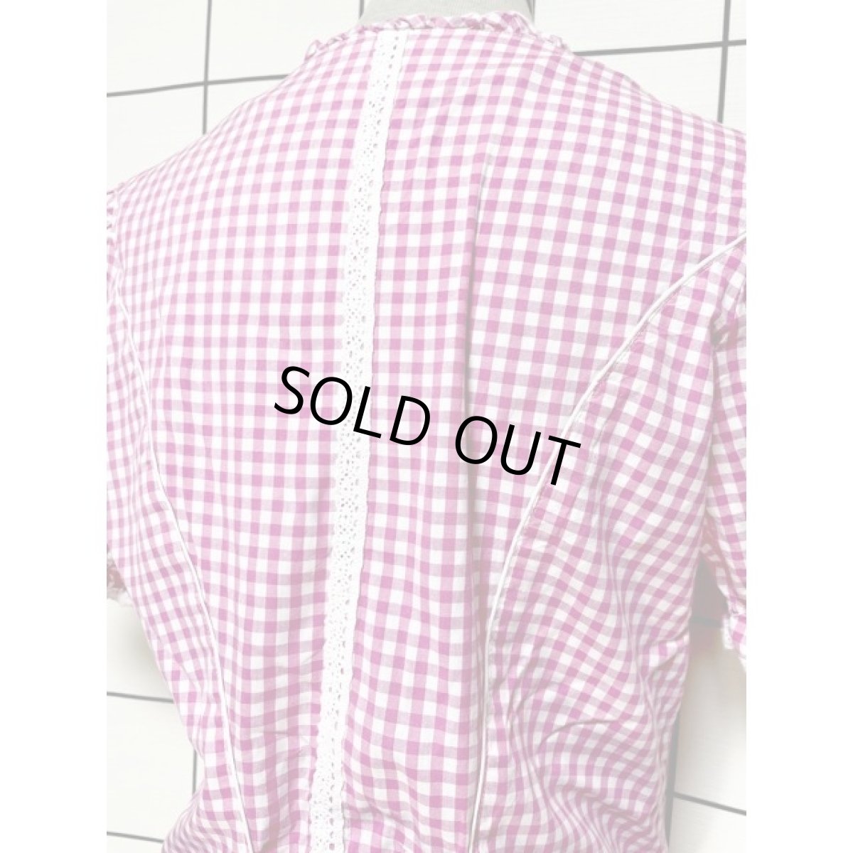 画像3: ギンガムチェック フリル レース バックリボン ピンク ホワイト ガーリー ディアンドル チロルブラウス (3)