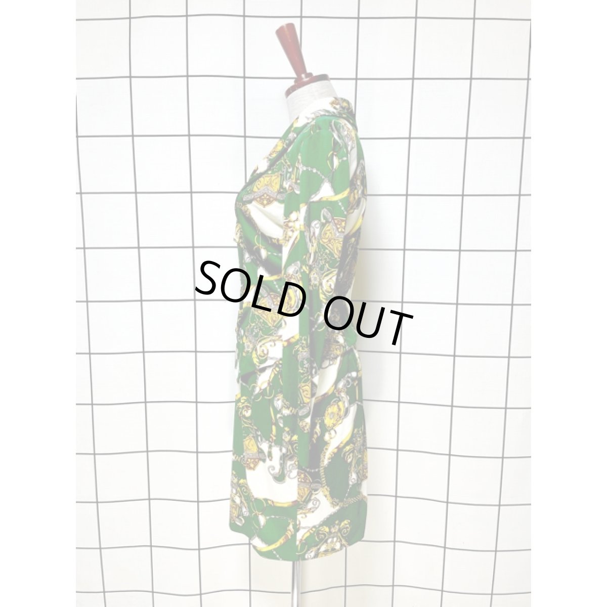 画像2: スカーフ柄 長袖 昭和レトロ 国産古着 セットアップ (2)