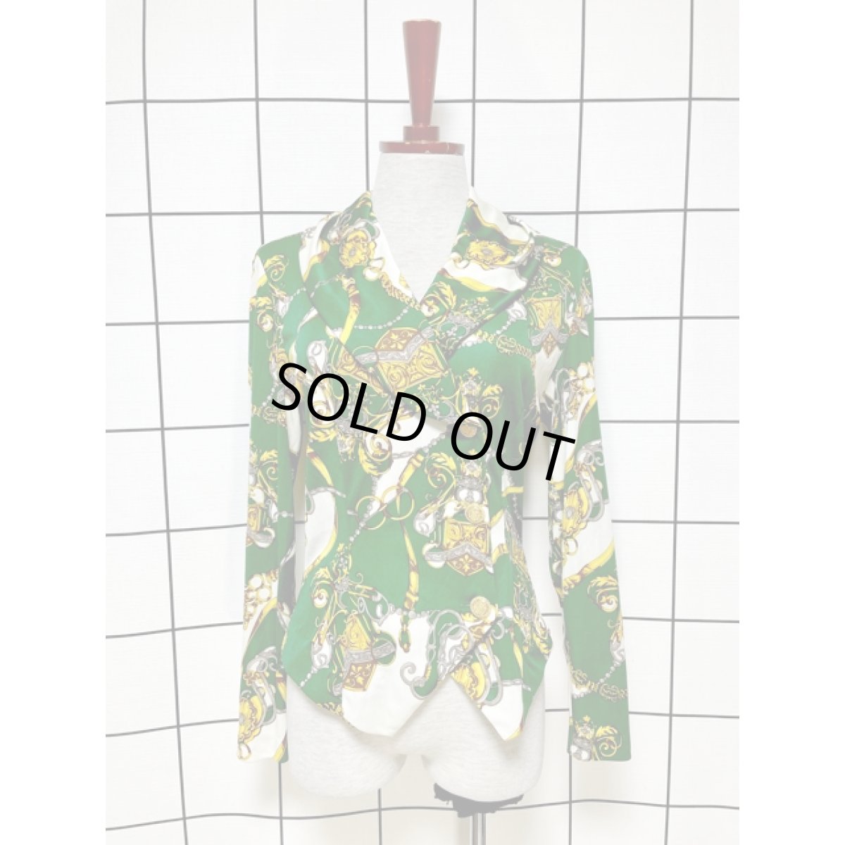 画像14: スカーフ柄 長袖 昭和レトロ 国産古着 セットアップ (14)