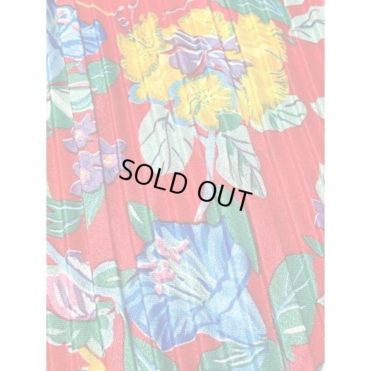 画像13: 花柄 プリーツ レッド ウエストゴム レトロ アメリカ古着 ヴィンテージワンピース (13)