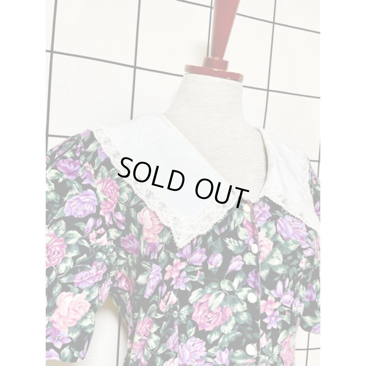 画像8: 総花柄 レース襟 バックリボン クラシカルガーリー レトロ Guatemala 古着 ヴィンテージワンピース (8)