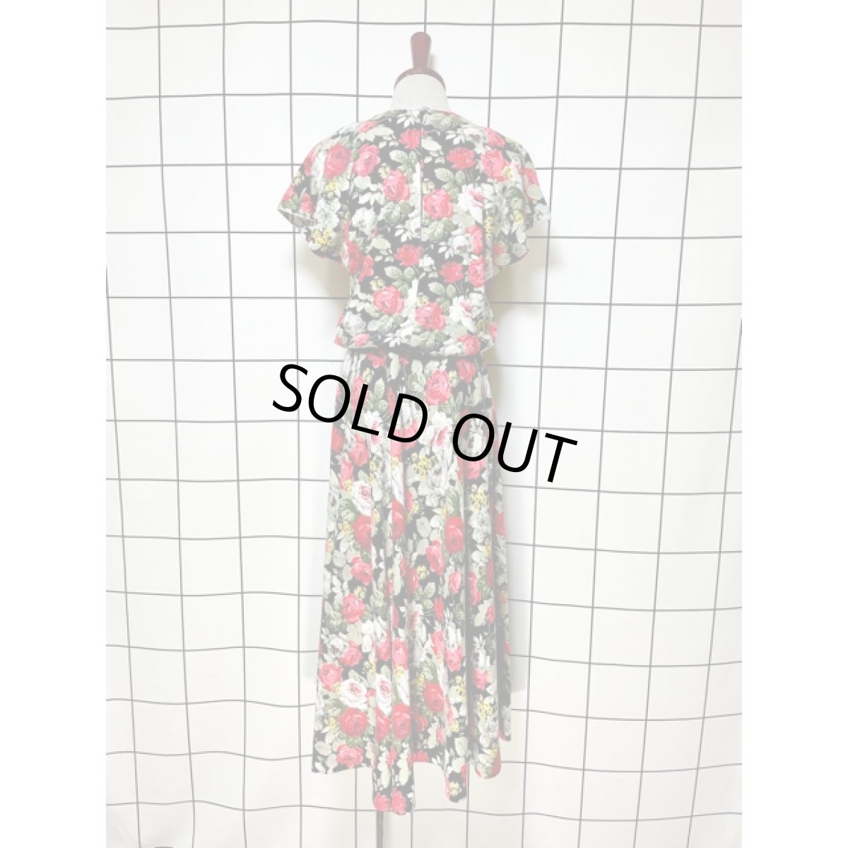 画像2: 総花柄 ウエストゴム レトロ アメリカ古着 ヴィンテージワンピース (2)