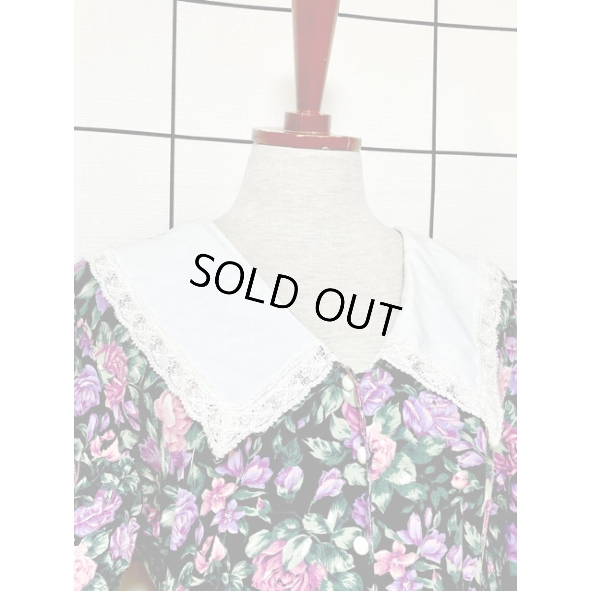 画像7: 総花柄 レース襟 バックリボン クラシカルガーリー レトロ Guatemala 古着 ヴィンテージワンピース (7)