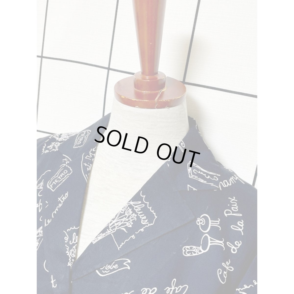 画像4: 洋服柄 英字 Talbots タルボット ブラック 前開き レトロ アメリカ古着 ヴィンテージシャツワンピース (4)