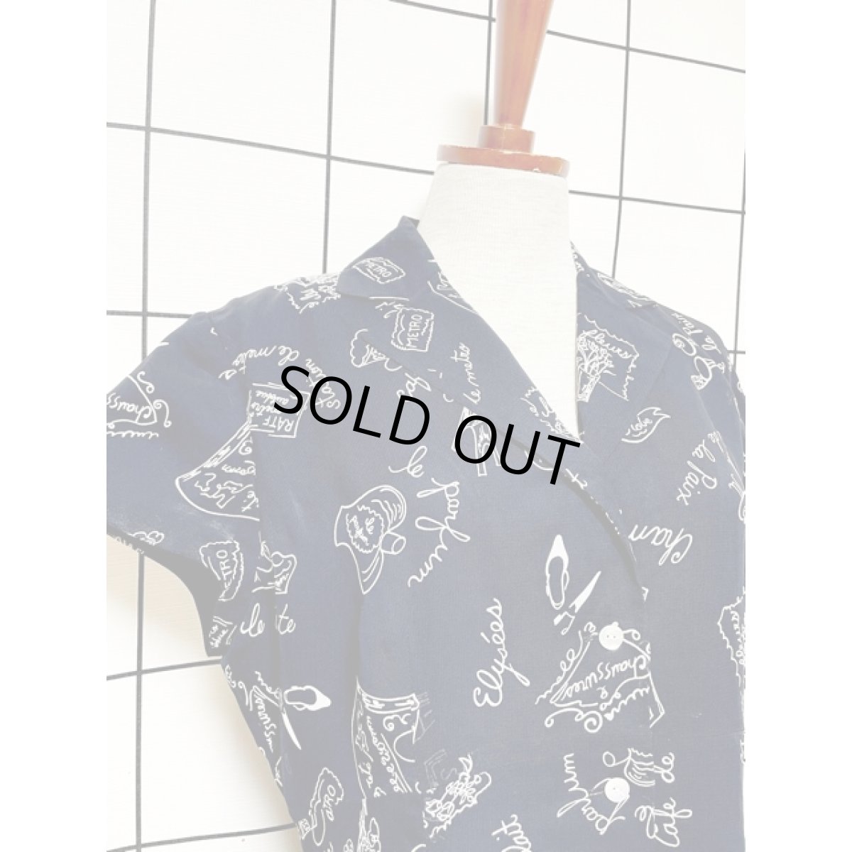 画像6: 洋服柄 英字 Talbots タルボット ブラック 前開き レトロ アメリカ古着 ヴィンテージシャツワンピース (6)