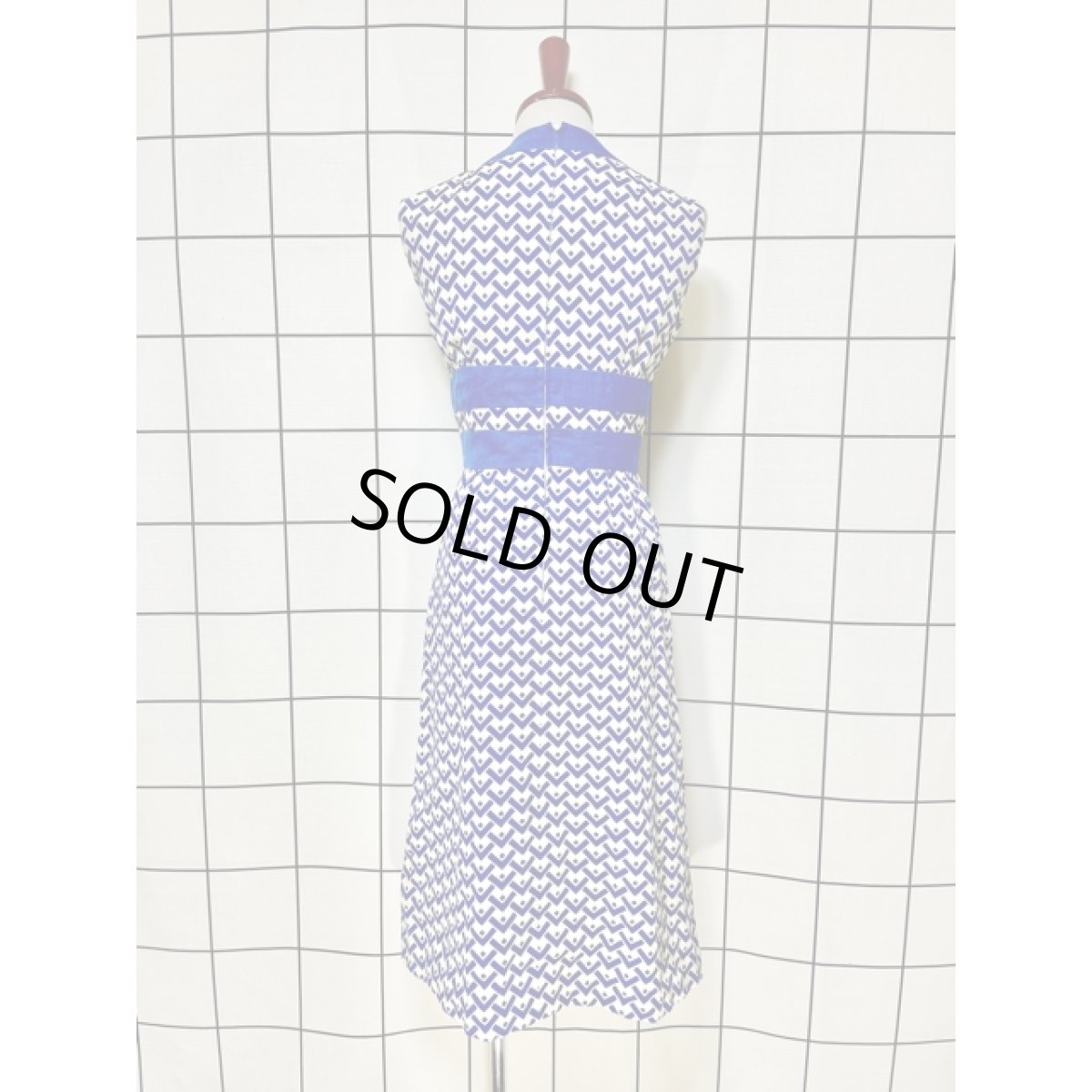 画像3: ホワイト ブルー 切り替えし TALON ノースリーブ レトロ アメリカ古着 ヴィンテージワンピース (3)