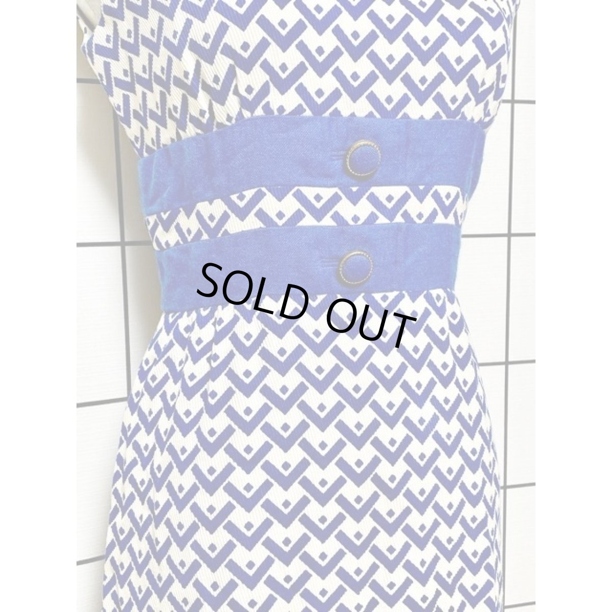 画像9: ホワイト ブルー 切り替えし TALON ノースリーブ レトロ アメリカ古着 ヴィンテージワンピース (9)