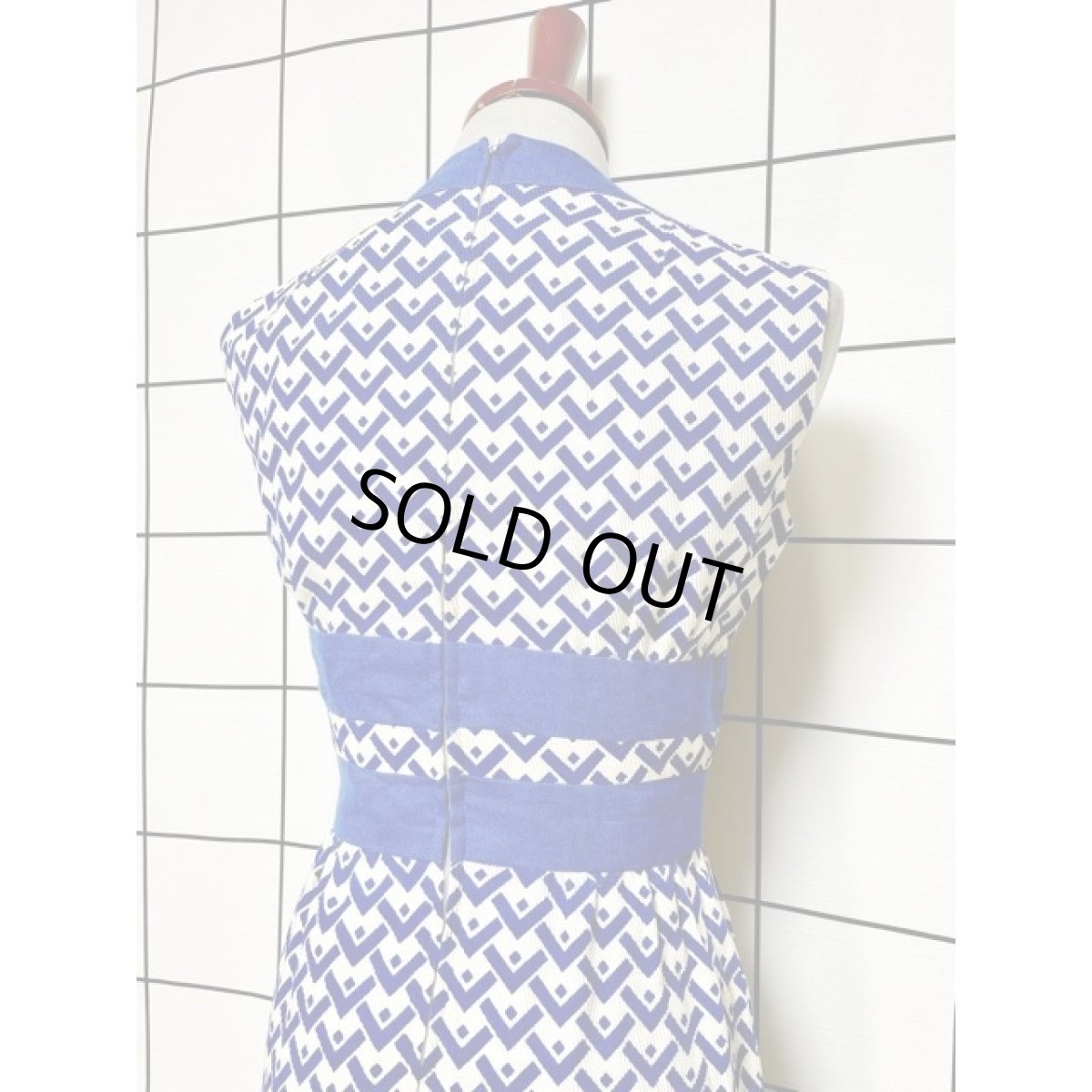 画像4: ホワイト ブルー 切り替えし TALON ノースリーブ レトロ アメリカ古着 ヴィンテージワンピース (4)