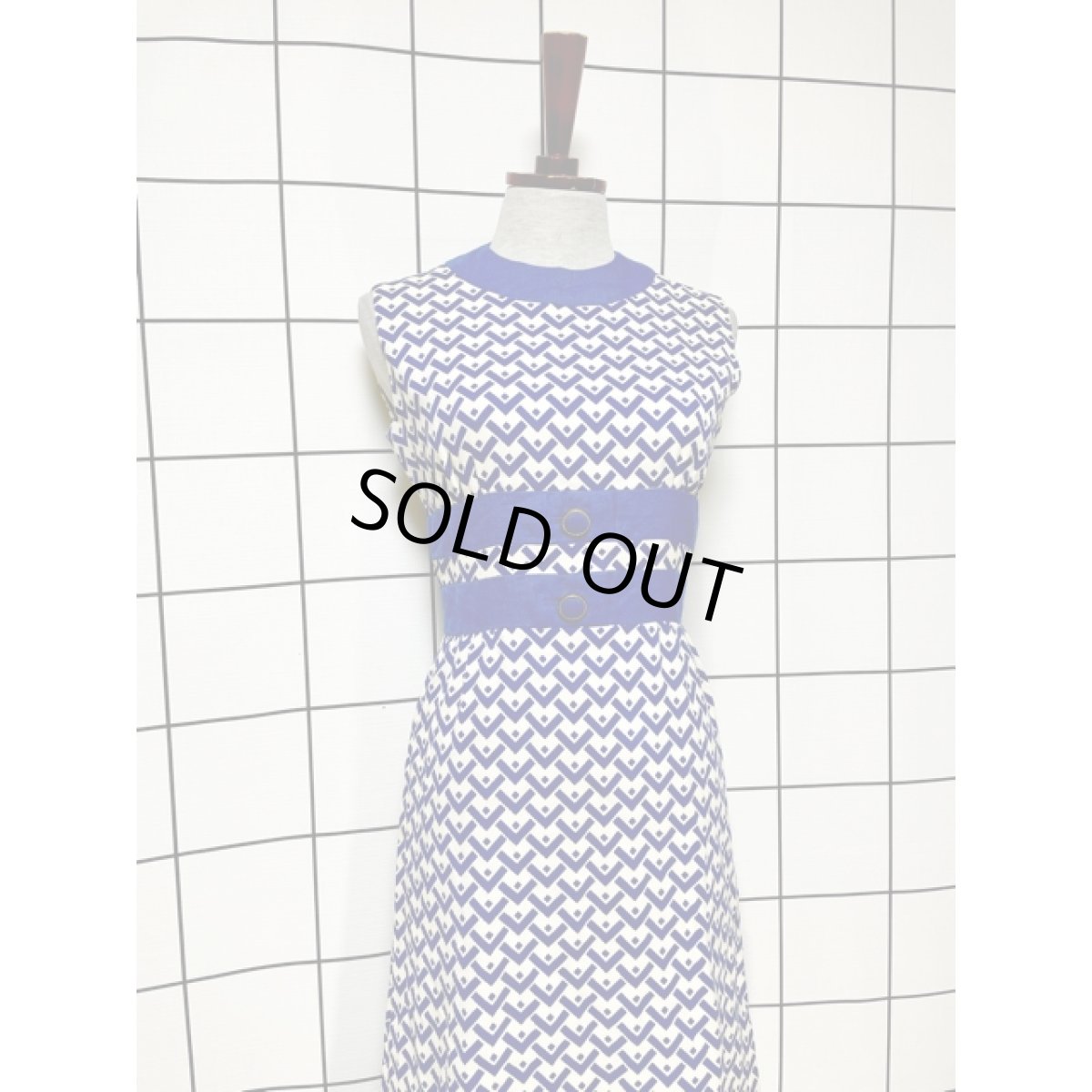 画像5: ホワイト ブルー 切り替えし TALON ノースリーブ レトロ アメリカ古着 ヴィンテージワンピース (5)