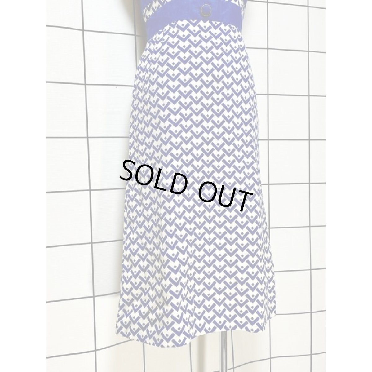 画像10: ホワイト ブルー 切り替えし TALON ノースリーブ レトロ アメリカ古着 ヴィンテージワンピース (10)