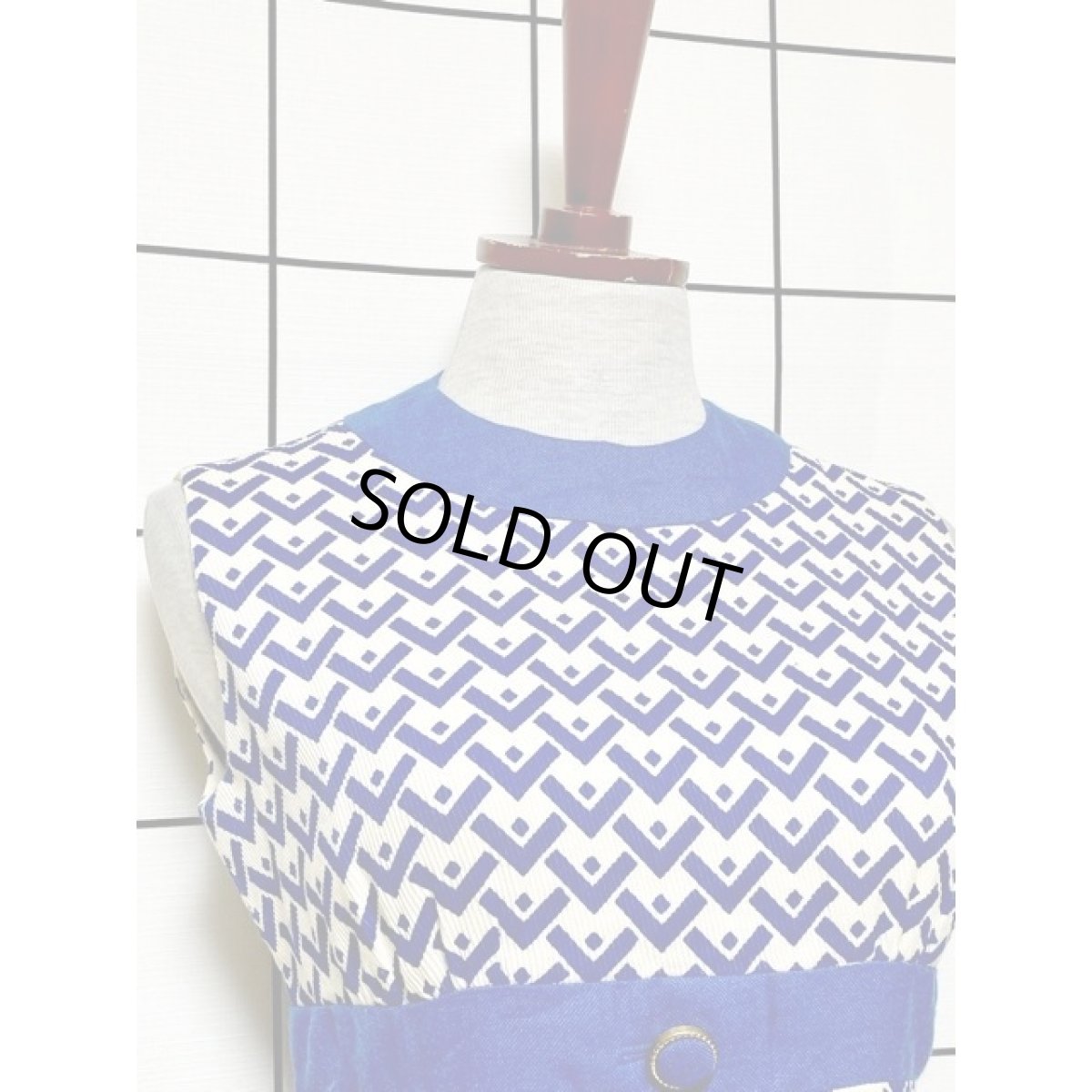 画像7: ホワイト ブルー 切り替えし TALON ノースリーブ レトロ アメリカ古着 ヴィンテージワンピース (7)