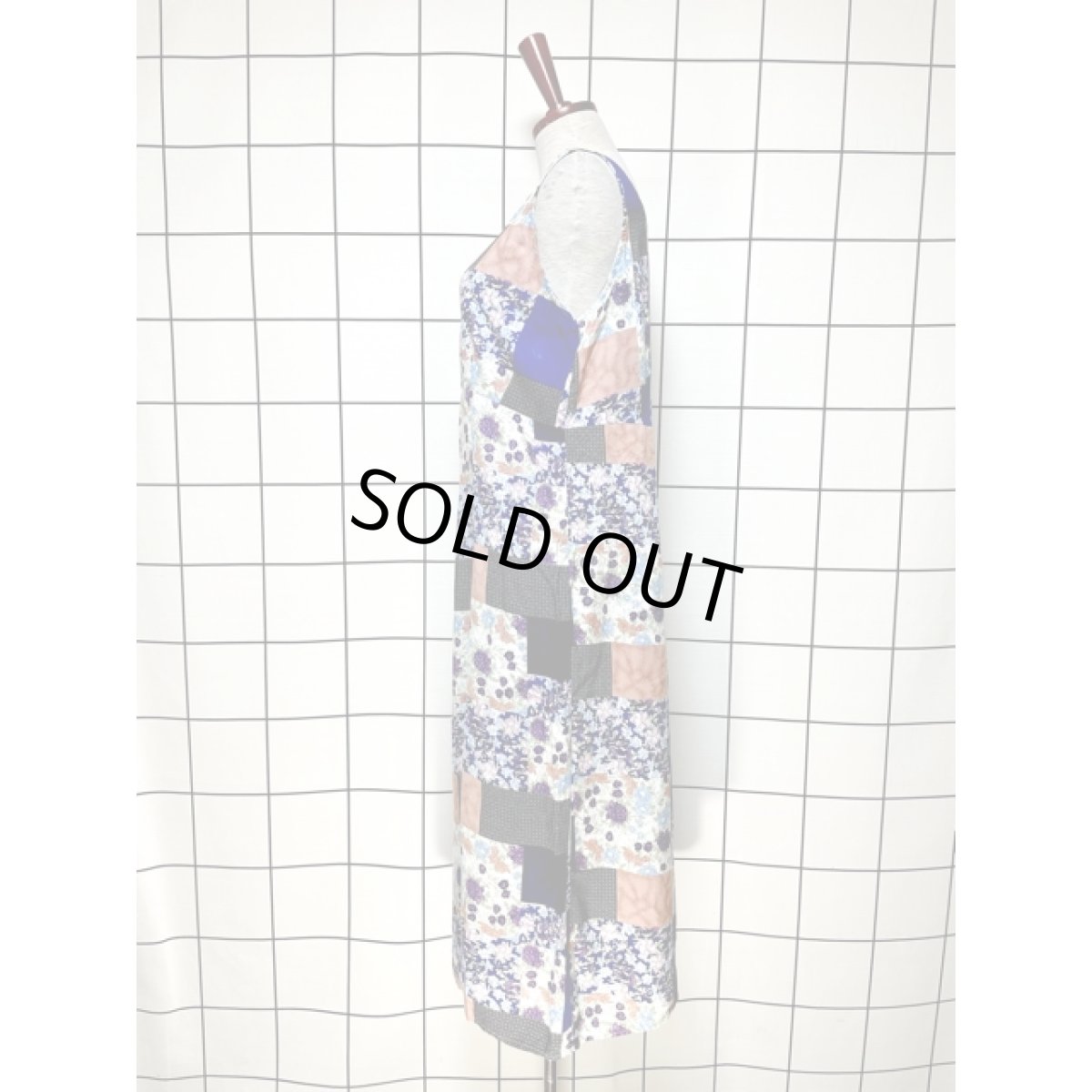 画像2: パッチワーク調 花柄 ノースリーブ レトロ Mexico 古着 ヴィンテージワンピース (2)