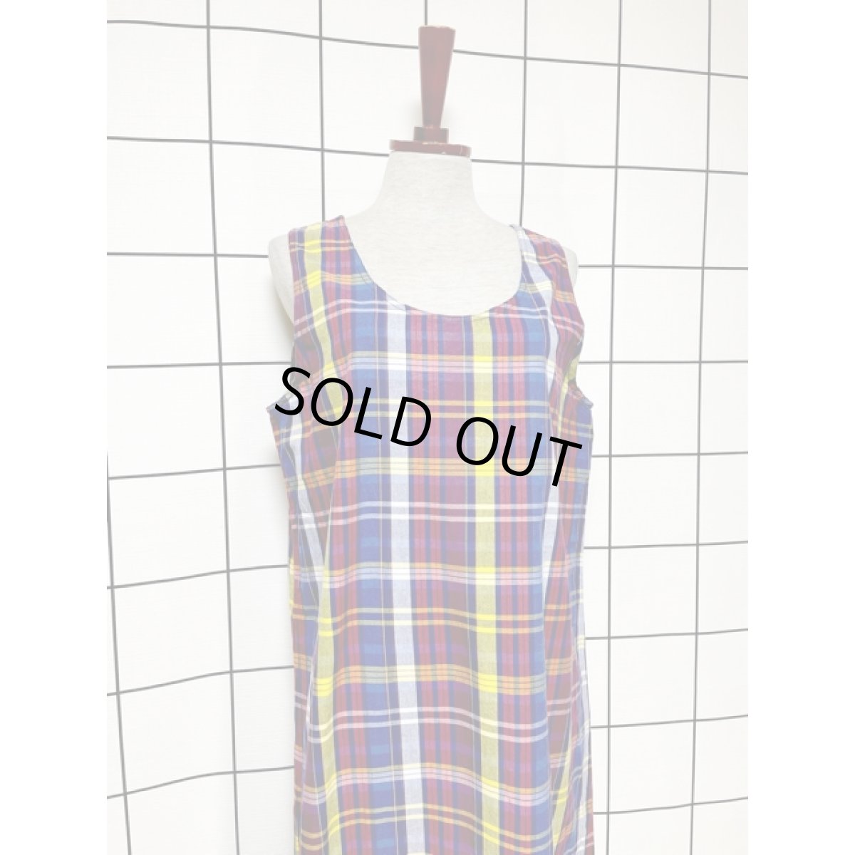 画像4: チェック柄 Westbound ノースリーブレトロ India 古着 ヴィンテージワンピース (4)