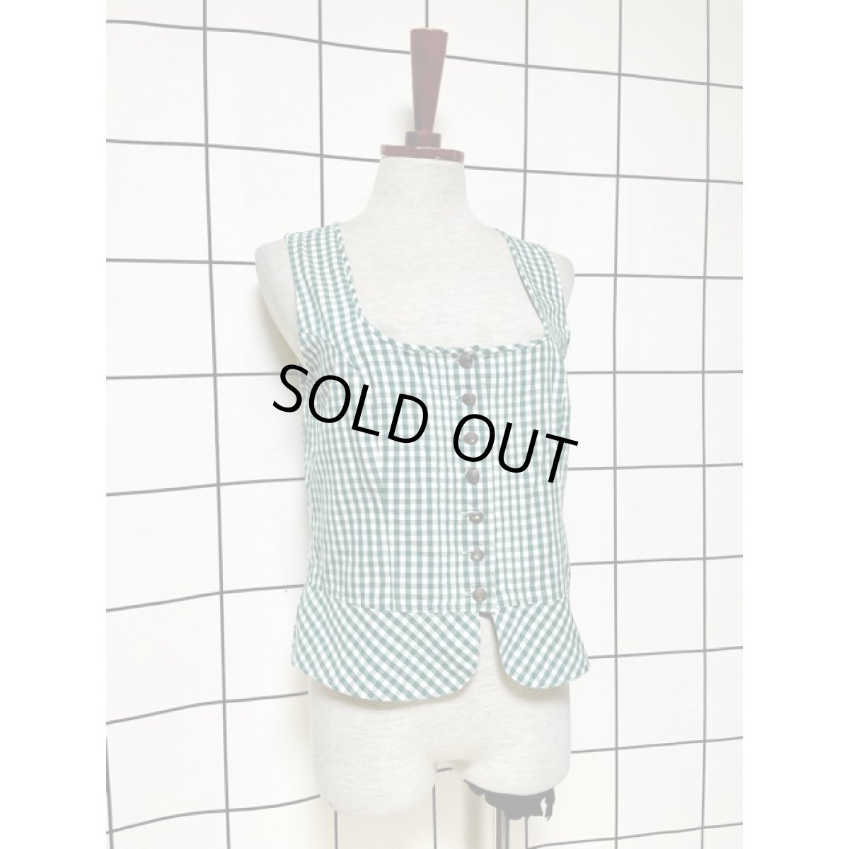 画像4: ギンガムチェック ガーリー レトロ ヨーロッパ古着 ヴィンテージベスト (4)