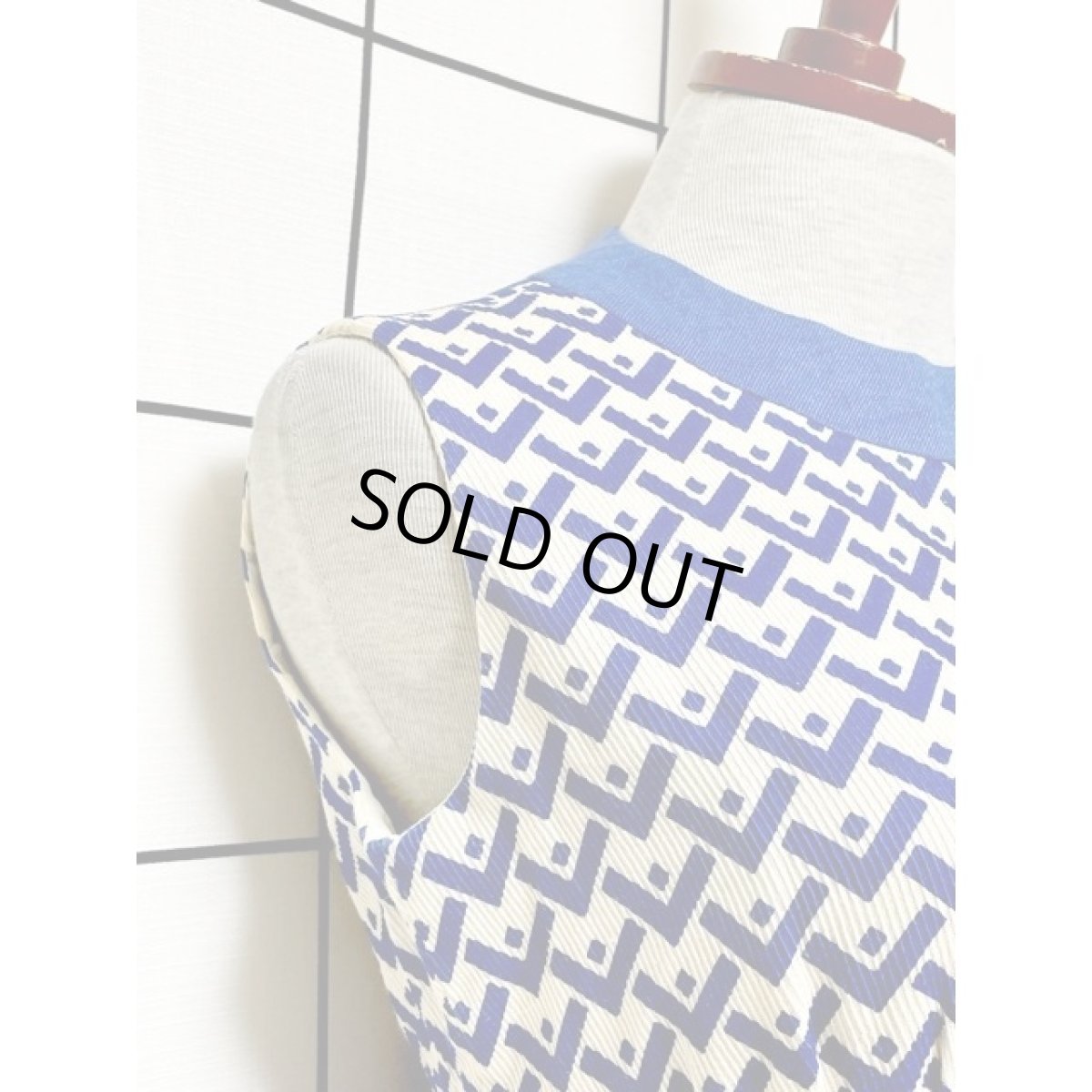 画像8: ホワイト ブルー 切り替えし TALON ノースリーブ レトロ アメリカ古着 ヴィンテージワンピース (8)