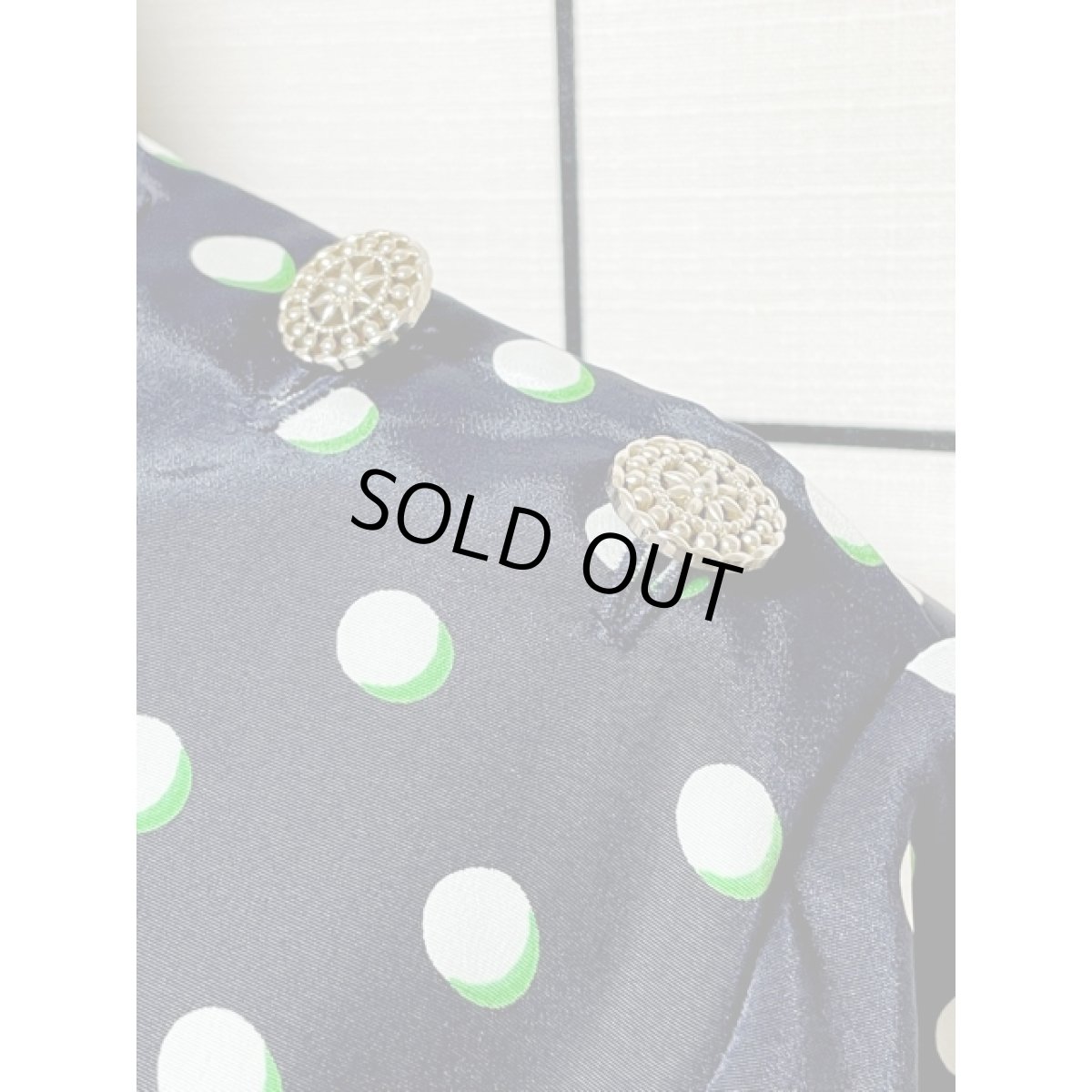 画像5: ドット バックル付きベルト ネイビー プリーツ ウエストゴム レトロ Guatemala 古着 ヴィンテージワンピース (5)