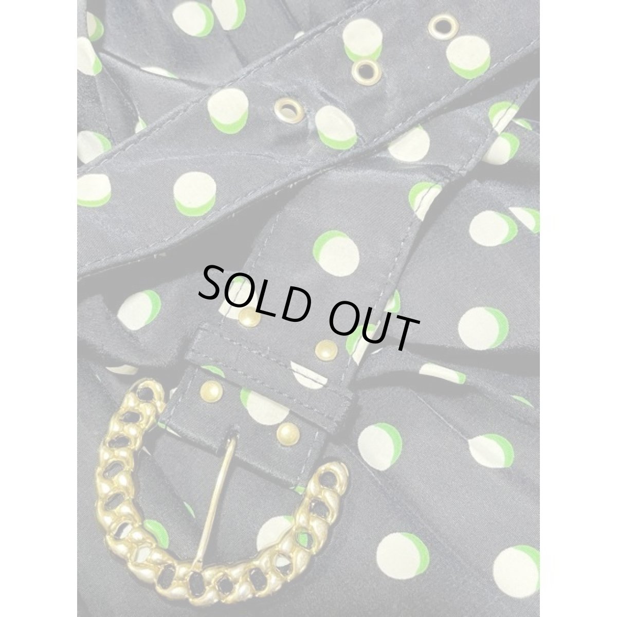 画像12: ドット バックル付きベルト ネイビー プリーツ ウエストゴム レトロ Guatemala 古着 ヴィンテージワンピース (12)