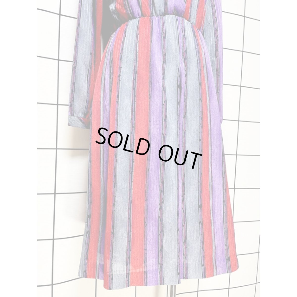 画像8: ベルギー製 ストライプ ウエストゴム レトロ ヴィンテージワンピース (8)