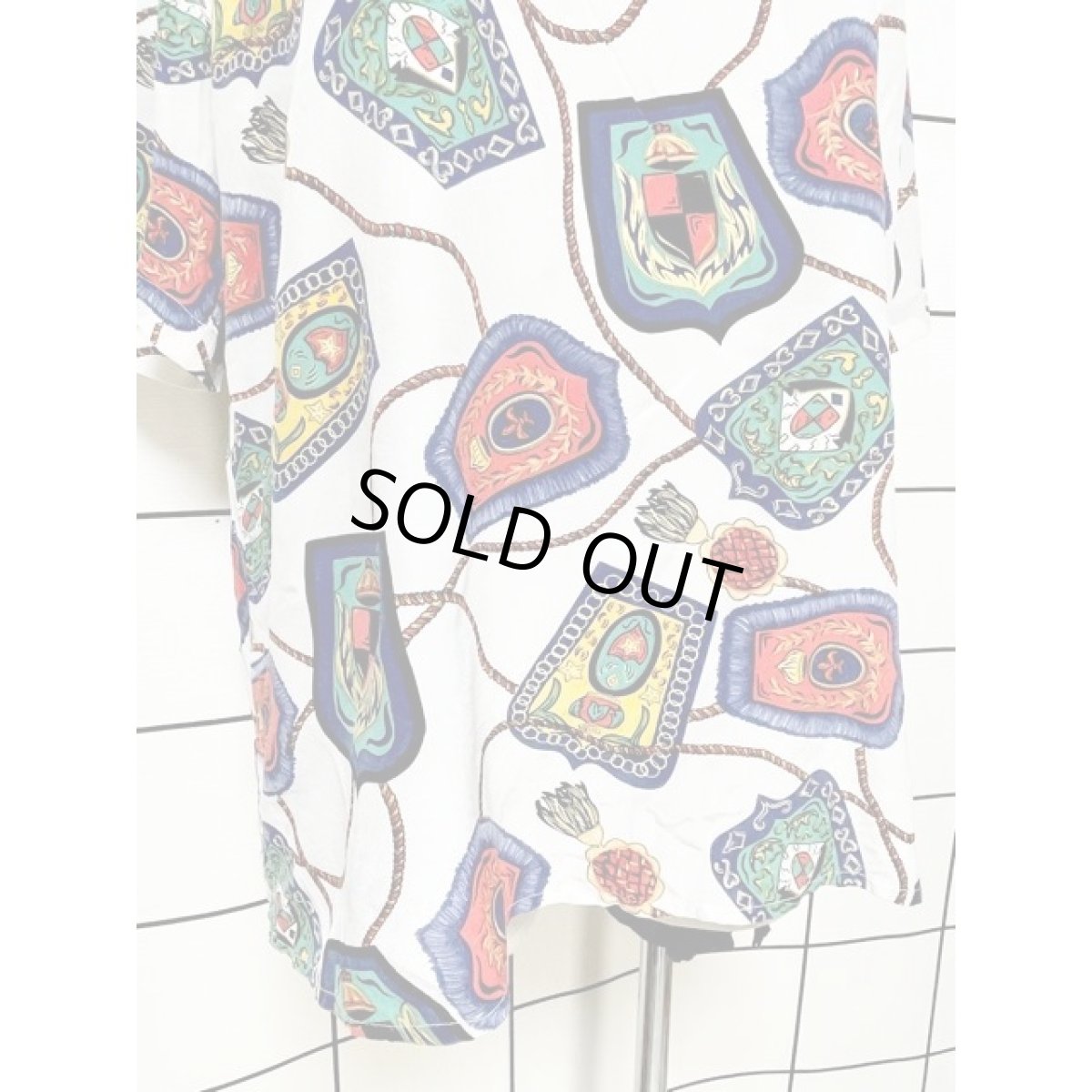 画像6: スカーフ柄プリント ホワイト プルオーバー アメリカ古着 半袖 シャツ ヴィンテージトップス (6)