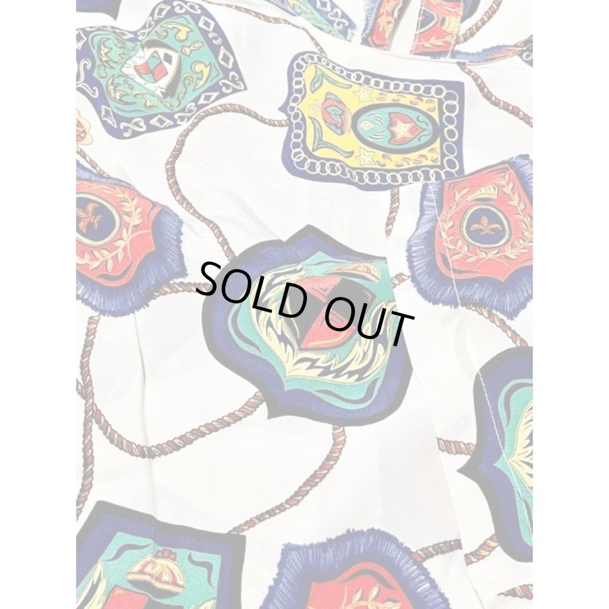 画像7: スカーフ柄プリント ホワイト プルオーバー アメリカ古着 半袖 シャツ ヴィンテージトップス (7)