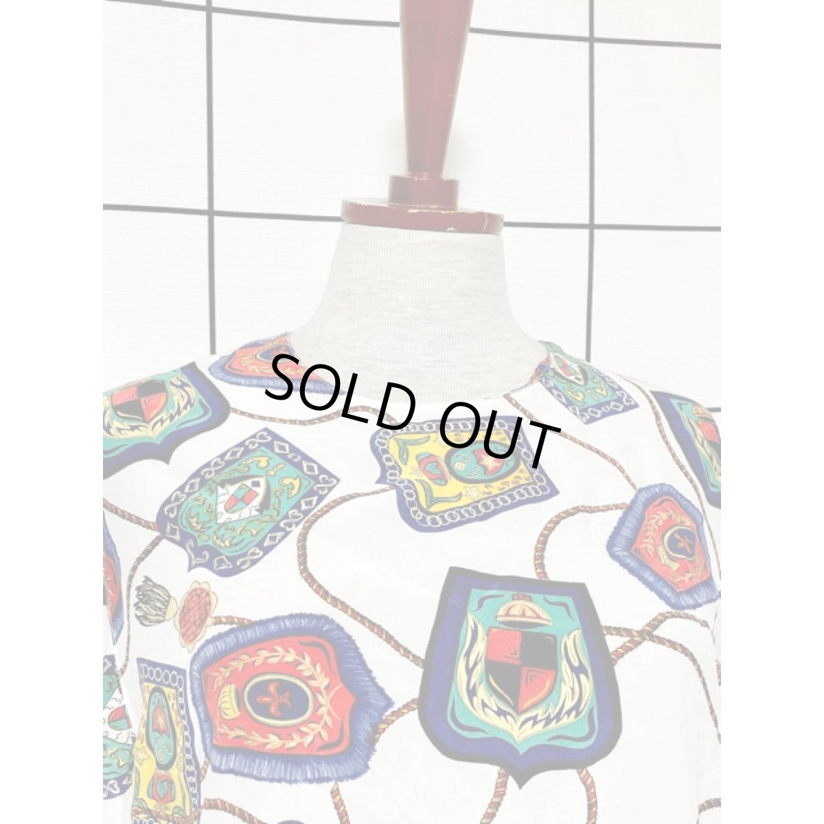 画像4: スカーフ柄プリント ホワイト プルオーバー アメリカ古着 半袖 シャツ ヴィンテージトップス (4)