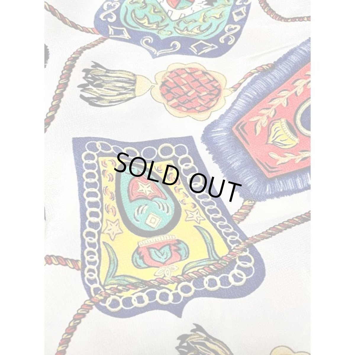 画像8: スカーフ柄プリント ホワイト プルオーバー アメリカ古着 半袖 シャツ ヴィンテージトップス (8)