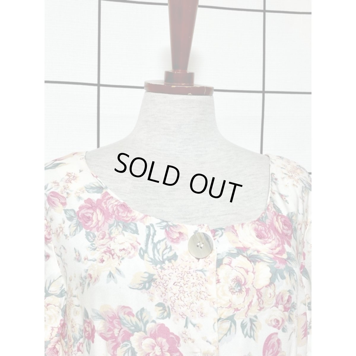 画像7: 総花柄 前開き ノーカラー レトロ アメリカ古着 ヴィンテージワンピース (7)