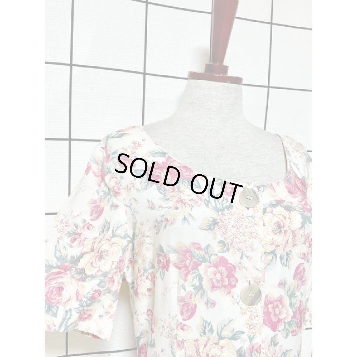 画像8: 総花柄 前開き ノーカラー レトロ アメリカ古着 ヴィンテージワンピース (8)