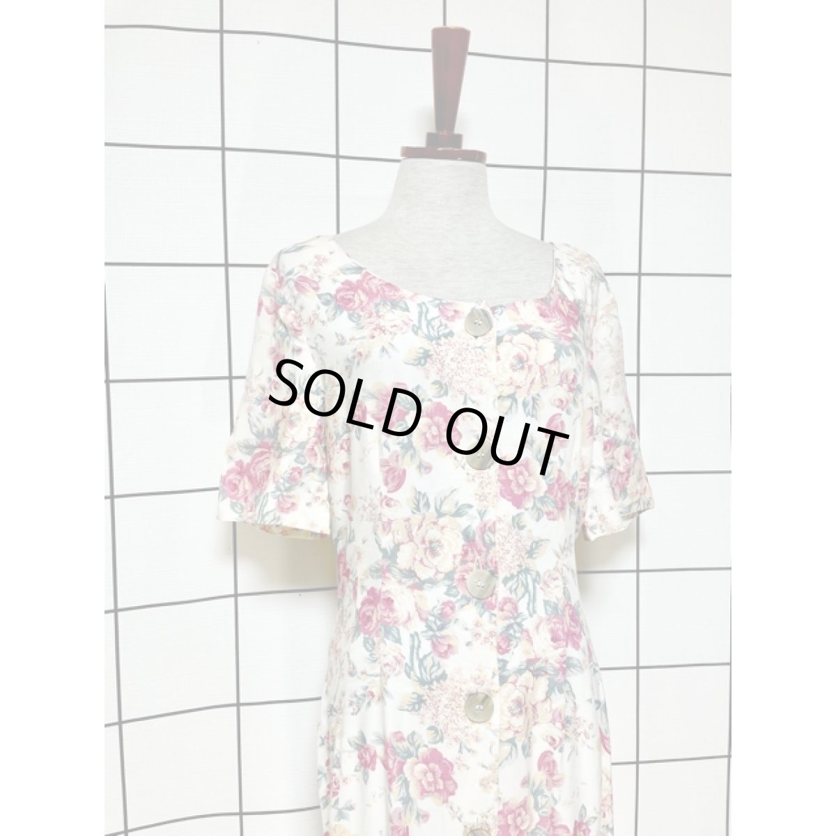 画像5: 総花柄 前開き ノーカラー レトロ アメリカ古着 ヴィンテージワンピース (5)