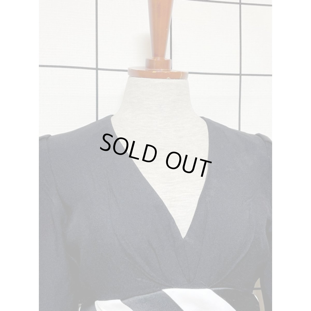 画像5: ウエストストライプ Ｖネック ブラック レトロ アメリカ古着 ヴィンテージドレス (5)