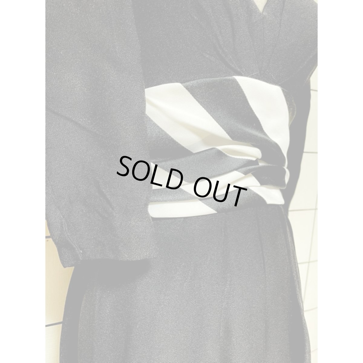 画像7: ウエストストライプ Ｖネック ブラック レトロ アメリカ古着 ヴィンテージドレス (7)