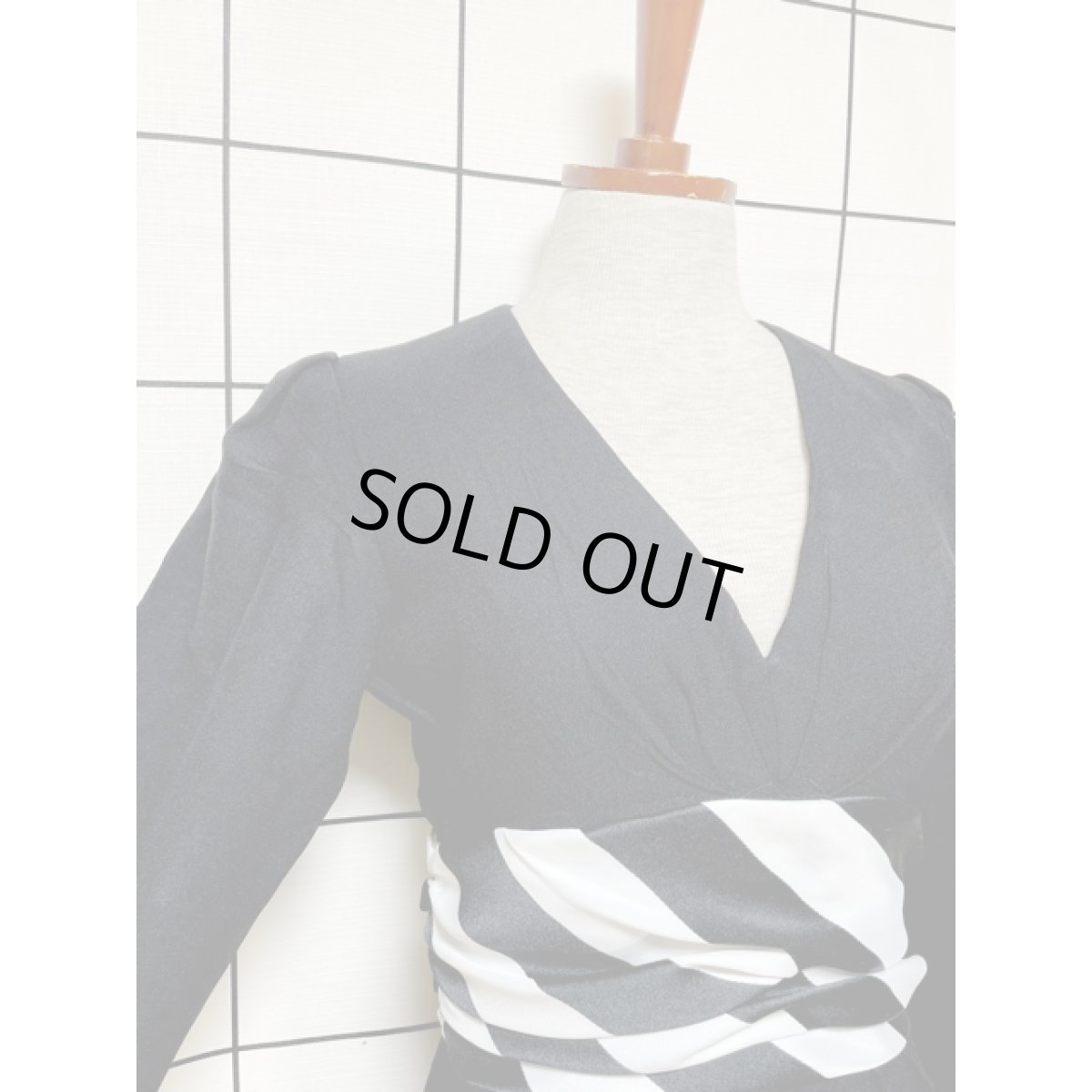 画像6: ウエストストライプ Ｖネック ブラック レトロ アメリカ古着 ヴィンテージドレス (6)