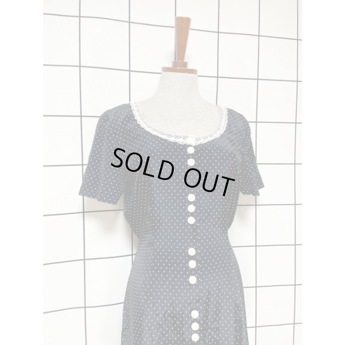 画像4: ドット レース ブラック バックリボン 前開き レトロ アメリカ古着 ヴィンテージシャツワンピース (4)