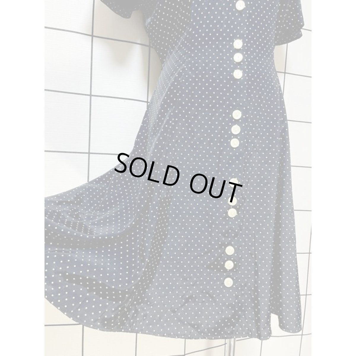 画像10: ドット レース ブラック バックリボン 前開き レトロ アメリカ古着 ヴィンテージシャツワンピース (10)