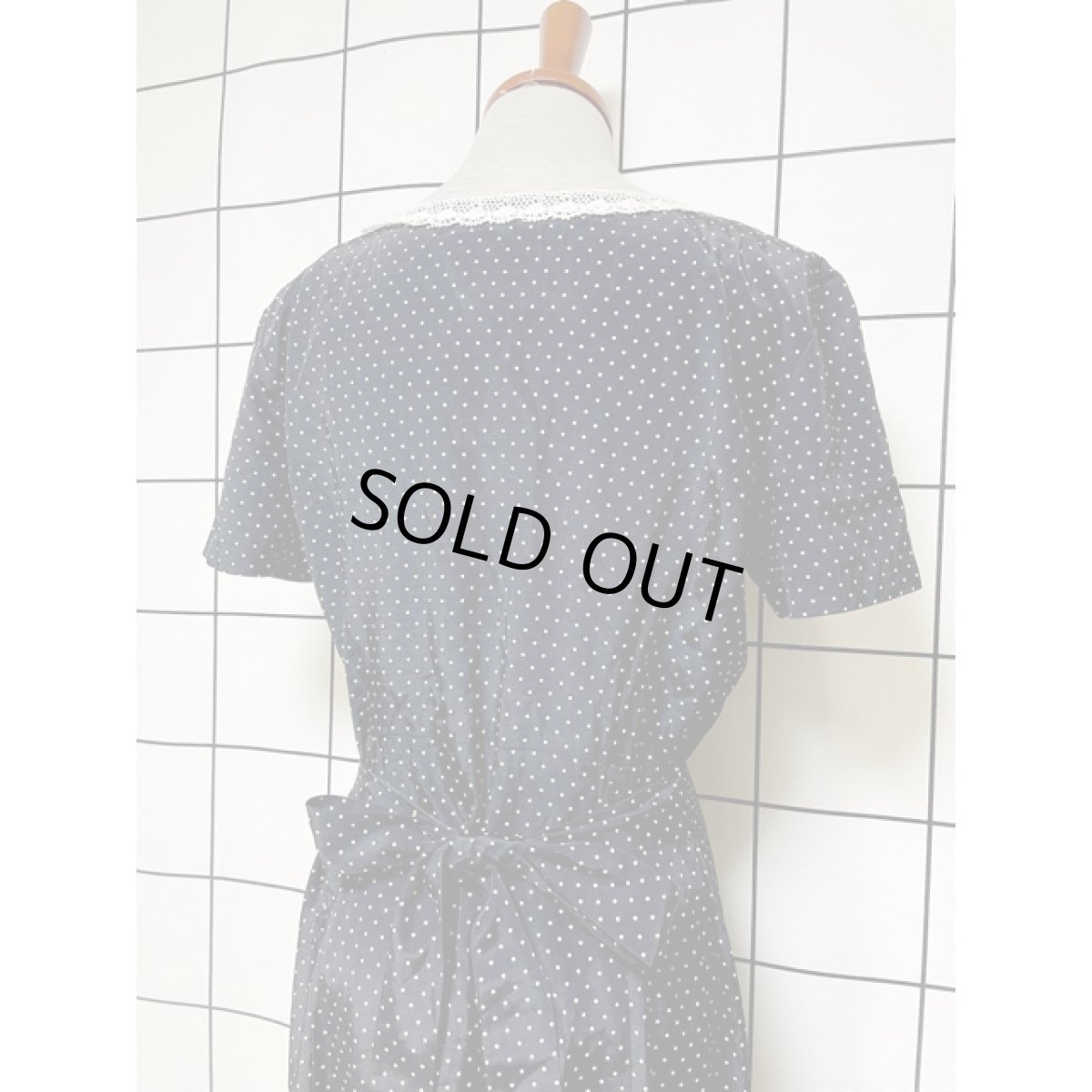 画像3: ドット レース ブラック バックリボン 前開き レトロ アメリカ古着 ヴィンテージシャツワンピース (3)