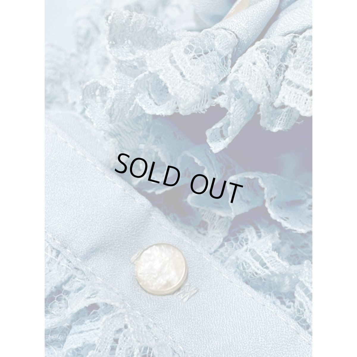 画像10: フロントフリルレース ライトブルー 無地 スタンドカラー パフスリーブ アメリカ古着 レトロ シャツ ヴィンテージブラウス (10)