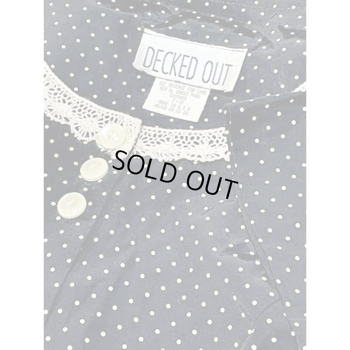 画像12: ドット レース ブラック バックリボン 前開き レトロ アメリカ古着 ヴィンテージシャツワンピース (12)