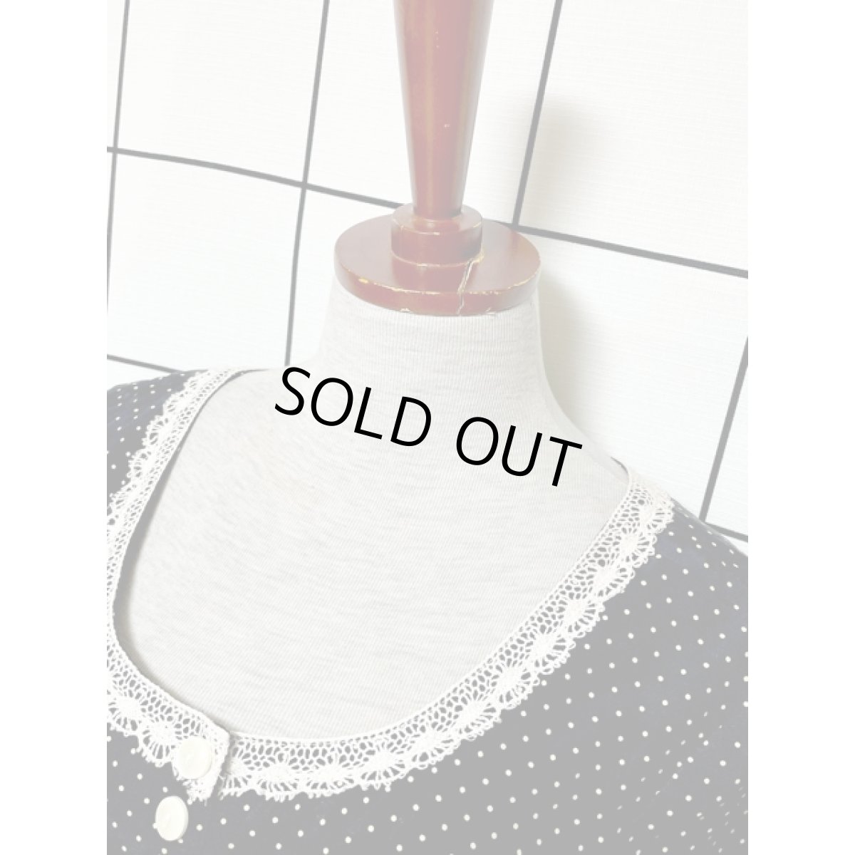 画像5: ドット レース ブラック バックリボン 前開き レトロ アメリカ古着 ヴィンテージシャツワンピース (5)