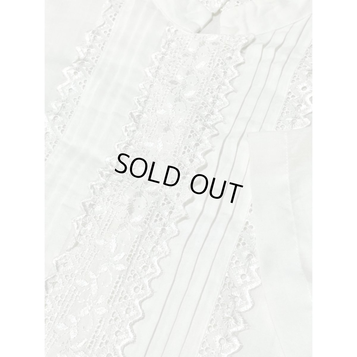 画像9: フロントレース スタンドカラー 半袖 レトロ ヨーロッパ古着 シャツ ヴィンテージホワイトブラウス (9)