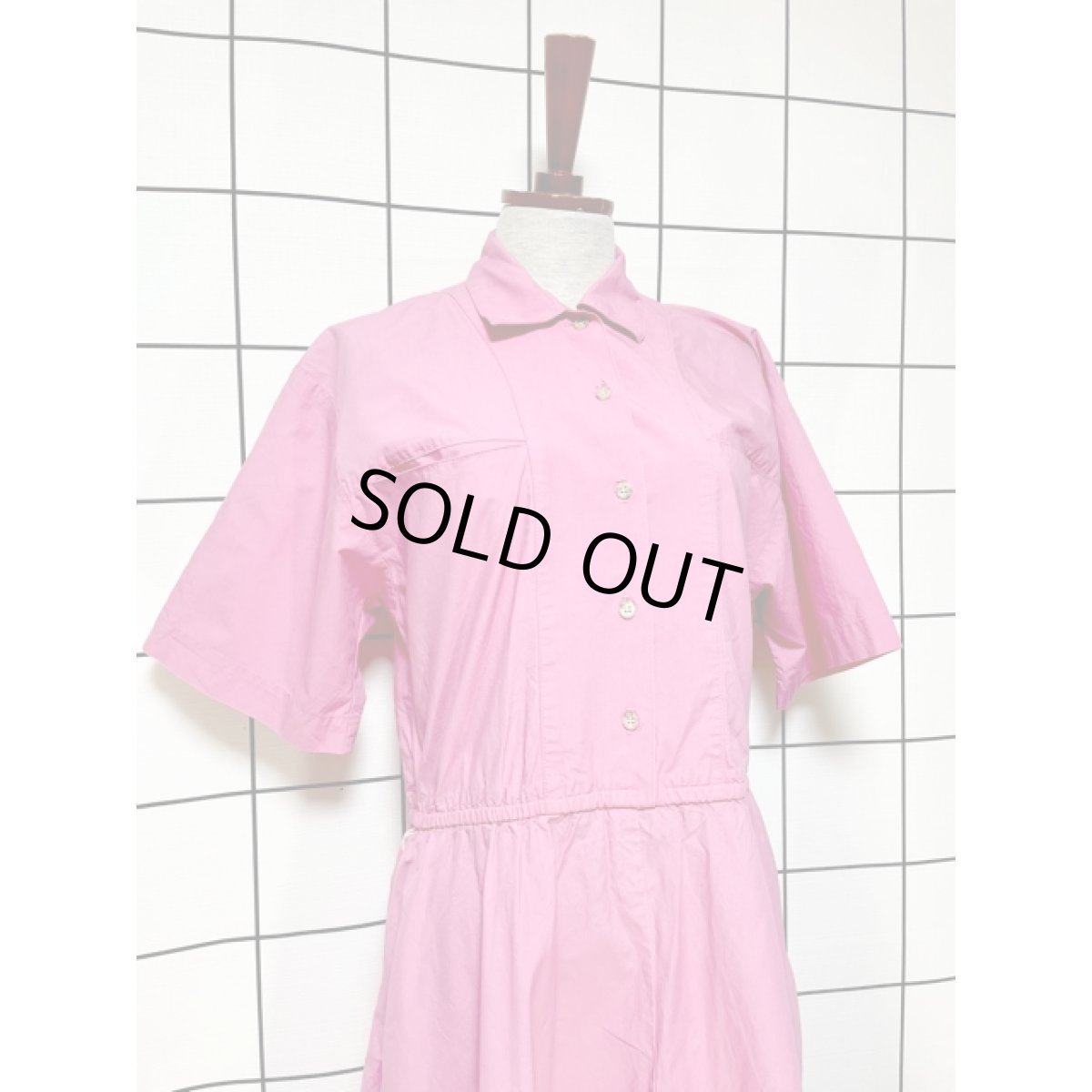 画像3: 無地 ピンク ウエストゴム 半袖 レトロ アメリカ古着 ヴィンテージワンピース (3)