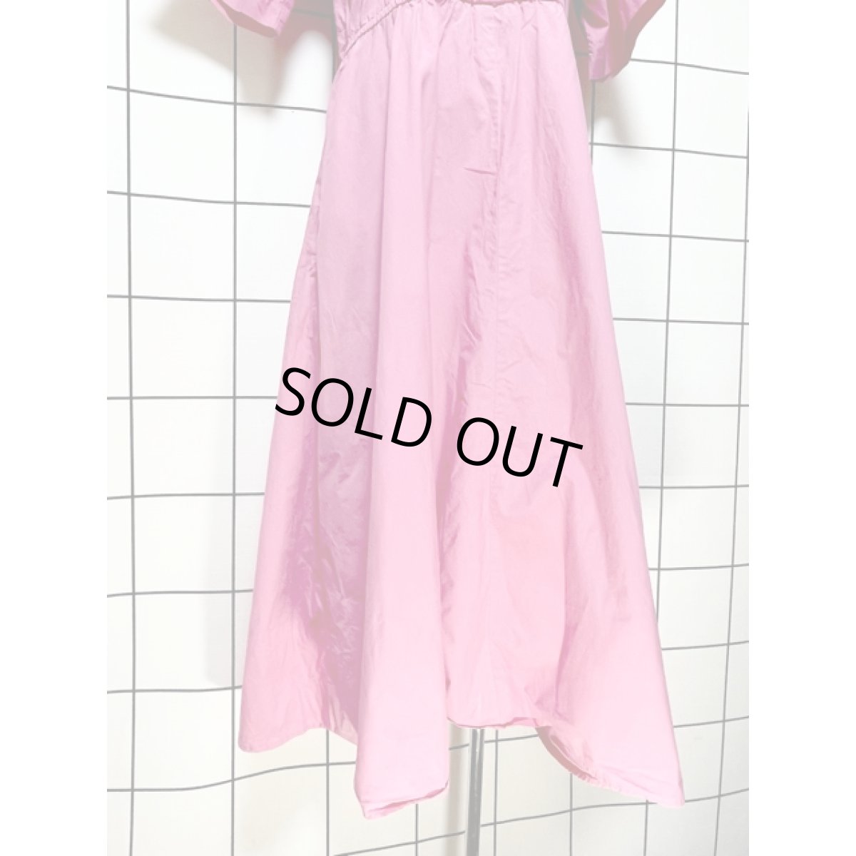 画像8: 無地 ピンク ウエストゴム 半袖 レトロ アメリカ古着 ヴィンテージワンピース (8)