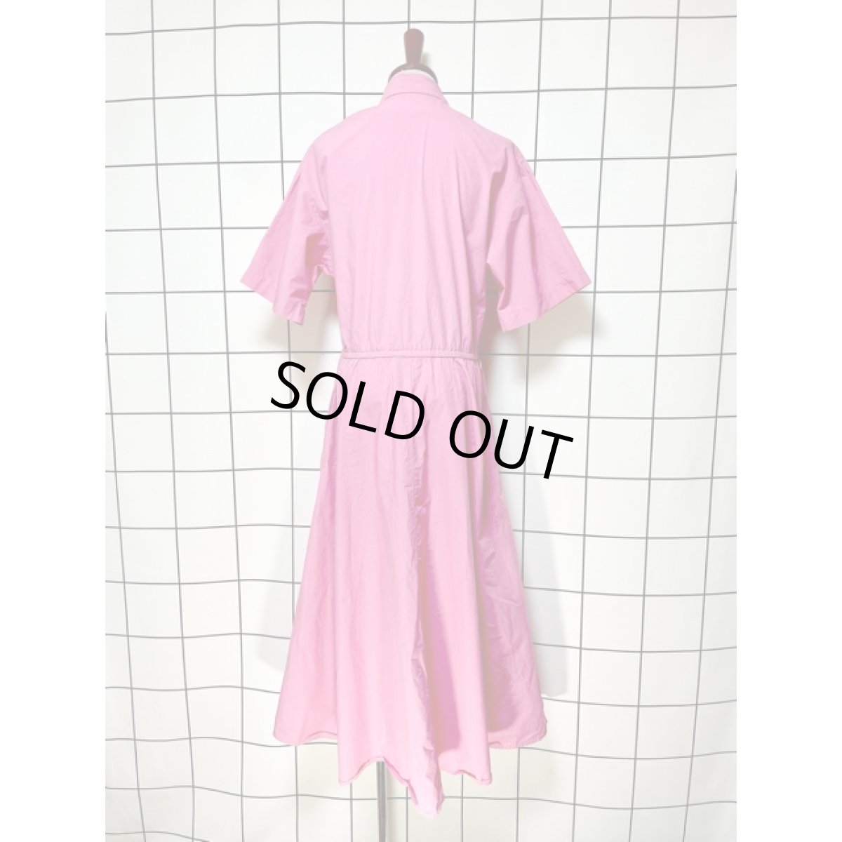 画像2: 無地 ピンク ウエストゴム 半袖 レトロ アメリカ古着 ヴィンテージワンピース (2)