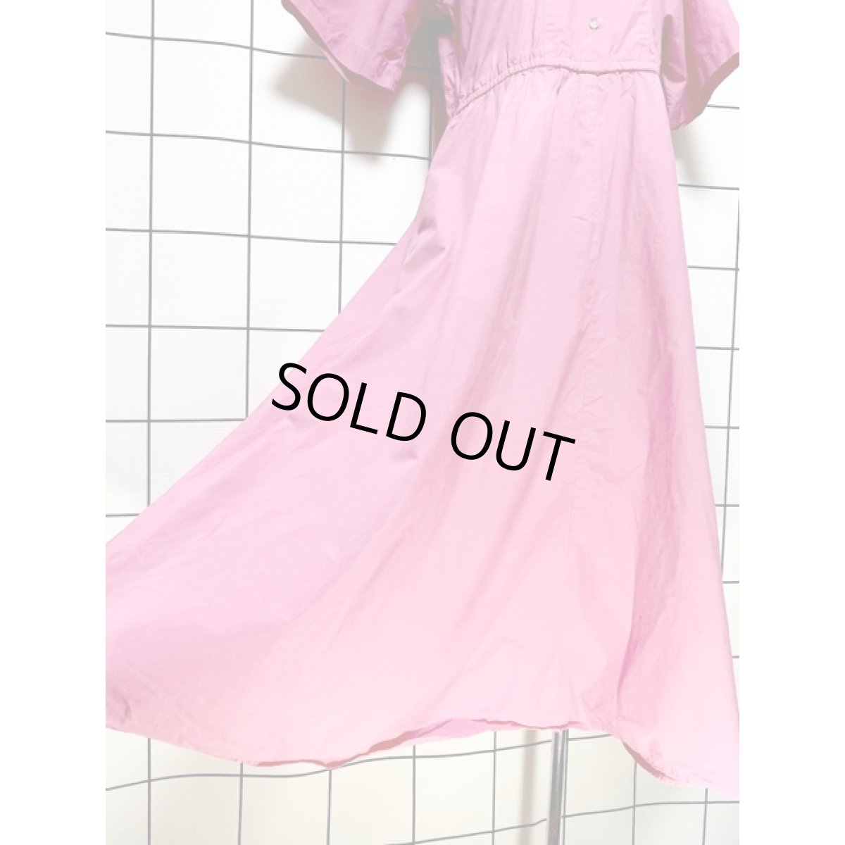 画像9: 無地 ピンク ウエストゴム 半袖 レトロ アメリカ古着 ヴィンテージワンピース (9)