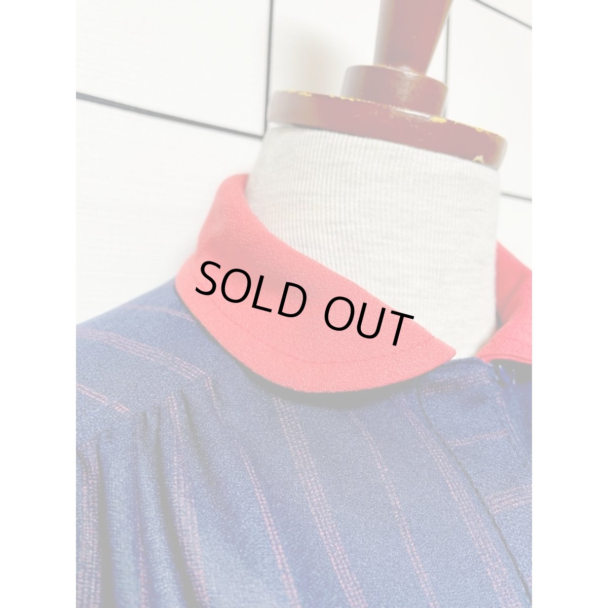 画像7: ストライプ ネイビー ウエストゴム レトロ アメリカ古着 ヴィンテージワンピース (7)