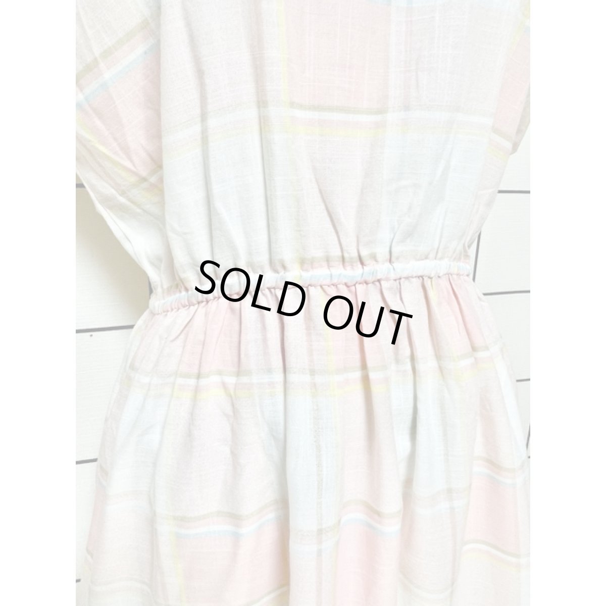 画像8: チェック柄 ウエストゴム 後ろボタン レトロ 半袖 アメリカ古着 ヴィンテージワンピース (8)